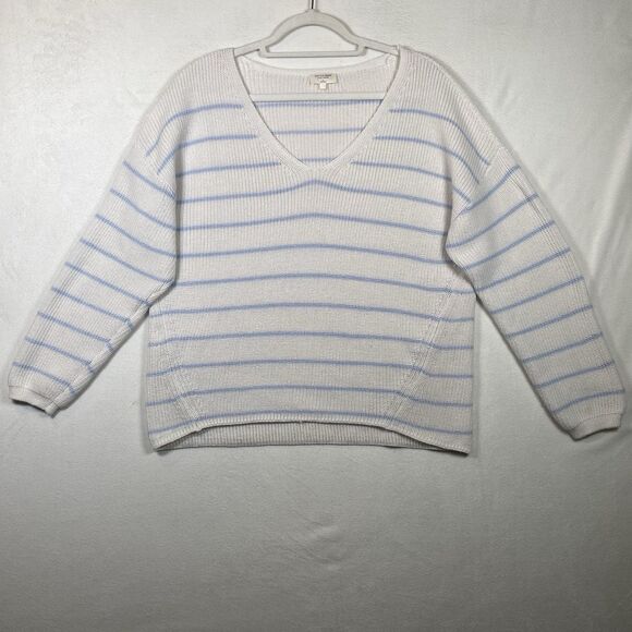 Gentle Fawn “Tucker” White & Light Blue Striped Knit Sweater – Size L - Picture 1 of 9